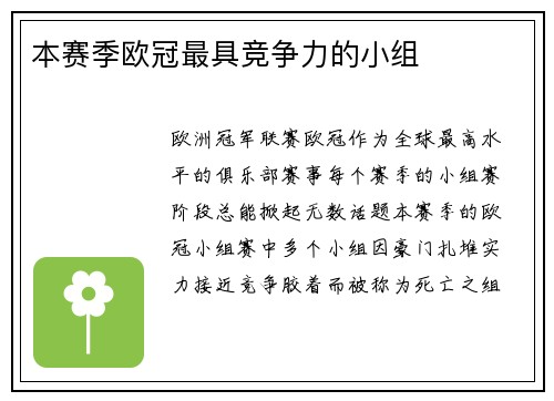 本赛季欧冠最具竞争力的小组