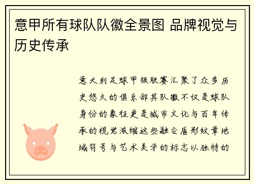 意甲所有球队队徽全景图 品牌视觉与历史传承