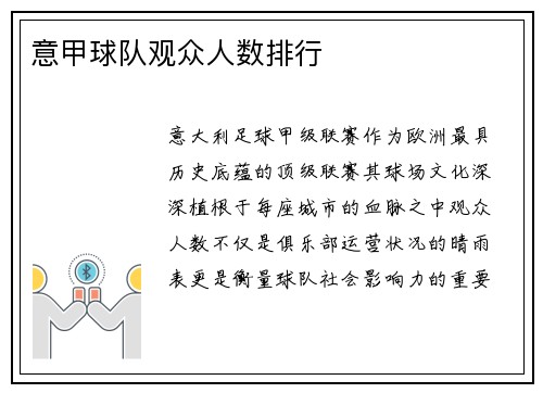 意甲球队观众人数排行